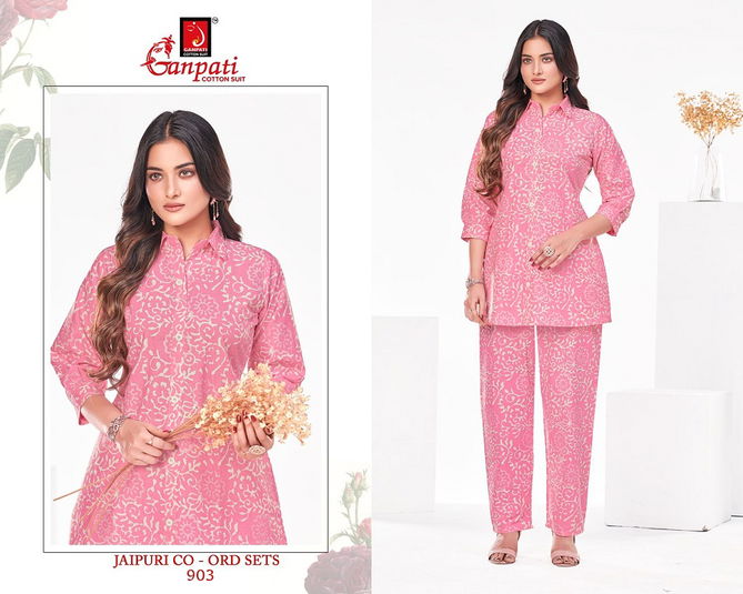 Jaipuri Vol 9 By Ganpati Cotton Printed Cord Set Ladies Top With Pants Wholesalers In Delhi